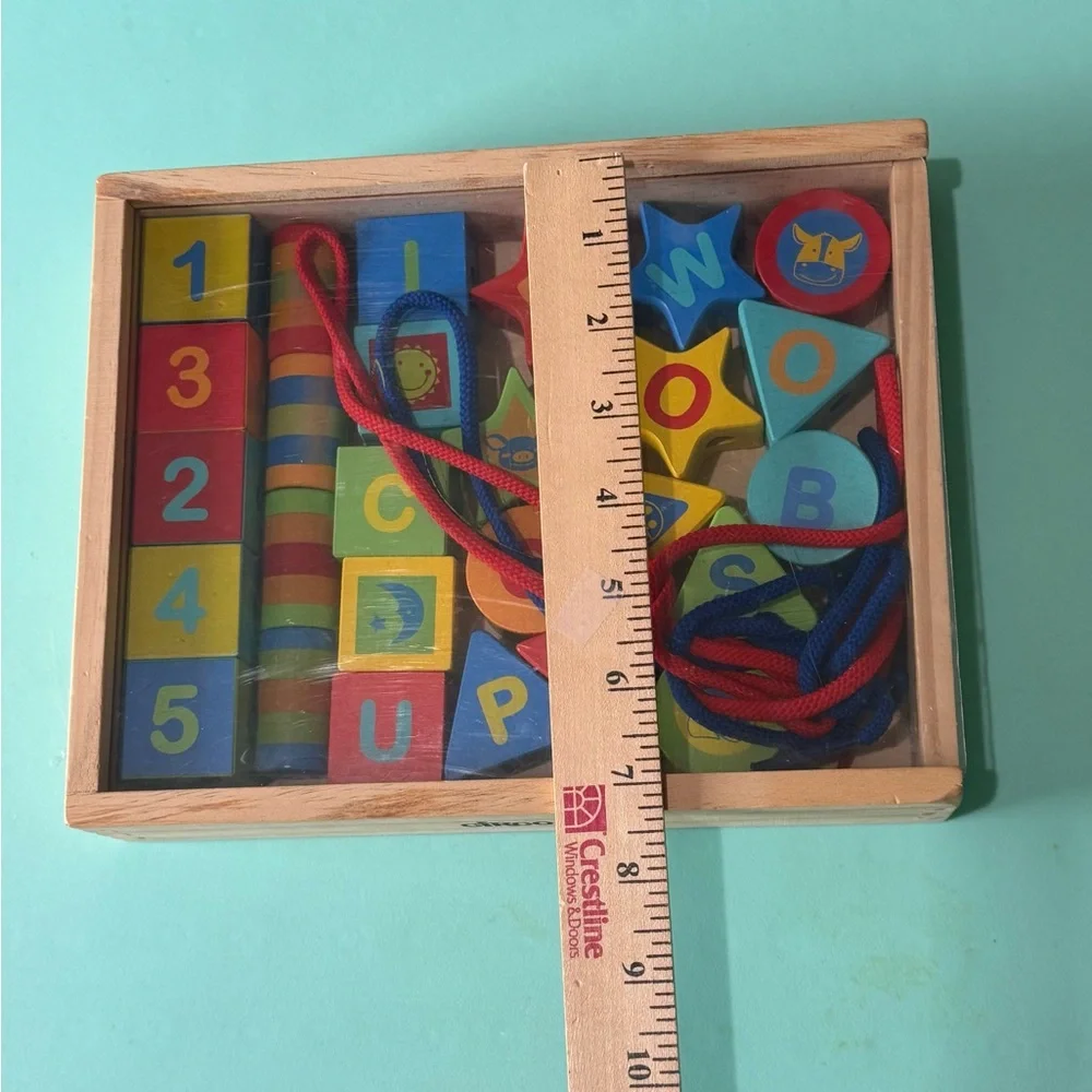 Circo Wooden Lacing Beads Alphabet Number Blocks Montessori Toy Set w/ Tray‎
